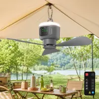 ROSNEK Oplaadbare Campingventilator met Verlichting - 12000mAh Tent Ventilator Lamp - Afneembare Bladen - 45cm Draagbare Plafondventilator - Outdoor - Tent