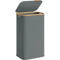 Songmics - Wasmand - Wasmand met Deksel - Opvouwbaar en Bamboe Frame - Voor Wasruimte Slaapkamer Woonkamer