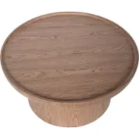 Atmooz Dilys Salontafel – Ø80 x H39 cm – Licht Walnoot – Ronde Coffee Table met Opstaande Rand – Eikenfineer – Grote Lage Tafel – Scandinavisch Design – Organische Vormen – Modern Interieur – Bruin