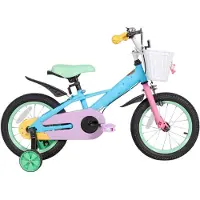 Happiq Kinderfiets – Voor meisjes van 2–8 jaar – Met stabilisatoren en voormand – 30 cm / 36 cm / 41 cm / 46 cm wielen, 46 cm met standaard, blauw