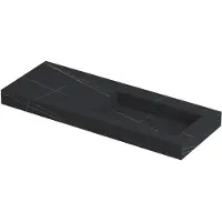 Ink Pitch Wastafel Keramische Slab Rechts met Drain en Front en Side Skirts Zonder Kraangat - 1200x450x90 mm - Lauren Black Mat