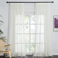 Unyqoos Transparante Crème Gordijnen Set van 2 met Plooiband voor Rail, Linnenlook, 245 x 140 cm