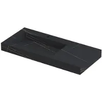 Ink Pitch Wastafel Keramische Slab Links met Drain en Front en Side Skirts 1 Kraangat - 1000x450x90 mm - Lauren Black Mat