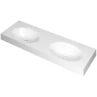 Ink Smooth Wastafel Polystone Dubbel met 2 Kraangaten - 1400x450x90 mm - Glans Wit