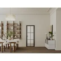 Vente-unique Omkeerbare deur van aluminium en mat glas - H204 x B73 cm - Zwart - SEROTO