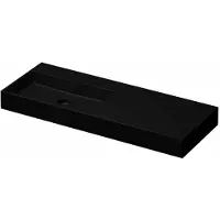 Ink United Wastafel Porselein Links Zonder Kraangat incl. Porseleinen Click Plug en Verborgen Overloop Systeem - 1200x450x110 mm - Mat Zwart