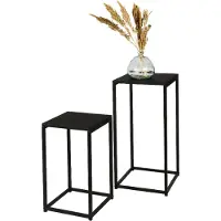 Spies Online Set van 2 Vierkante Bijzettafels – Minimalistisch Design van Zwart Metaal – Hoogtes 74 cm & 54 cm – Moderne Salontafels / Sidetables voor Woonkamer of Slaapkamer - Mat zwart