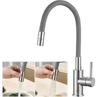 CECIPA MAX Keukenkraan - Keukenmengkraan 360° draaibare - Handdouche Met 2 straalsoorten - Met flexibele uitloop - Mengkraan - Keuken Kraan - Grijs