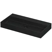 Ink United Wastafel Porselein Zonder Kraangat incl. Porseleinen Click Plug en Verborgen Overloop Systeem - 900x450x110 mm - Mat Zwart
