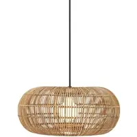 PR Home Zuri buiten hanglamp, Ø 51 cm, rotan, stekker, hout licht, Hout, Modern
