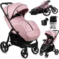 Momi MIYA Kinderwagen/Buggy – 10-inch wielen, muggennet, regenbescherming en voetenzak – Roze