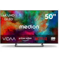 Medion 125.7 cm 50" QLED Ultra HD TV Smart TV Dolby Vision HDR Dolby Atmos VIDA Store Prime Video Disney+ DAZN HbbTV PVR Bluetooth HD+, MD850602