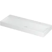 Ink United Wastafel Porselein met 2 Kraangaten incl. Porseleinen Click Plug en Verborgen Overloop Systeem - 1200x450x110 mm - Mat Wit