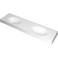 Ink Smooth Wastafel Polystone Dubbel Zonder Kraangaten - 1800x450x90 mm - Glans Wit