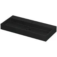 Ink United Wastafel Porselein met 1 Kraangat incl. Porseleinen Click Plug en Verborgen Overloop Systeem - 1000x450x110 mm - Mat Zwart
