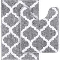 Unyqoos Zachte en Luxe Hoogpolige Antislip Badmatset voor Badkamer en Toilet, Twee Stuks, Grijs