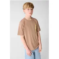 Shoeby T-shirt met backprint lichtbruin Jongens Katoen Ronde hals Backprint - maat 122/128