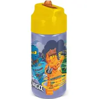 Licens LEGO Ninjago Tritan Drinkfles - 430 ml – Vaatwasserbestendig & BPA-vrij - Drinkfles voor kinderen – Transparant paars/Geel