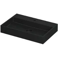 Ink United Wastafel Porselein met 1 Kraangat incl. Porseleinen Click Plug en Verborgen Overloop Systeem - 700x450x110 mm - Mat Zwart