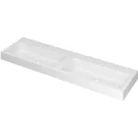 Ink Momento Wastafel Polystone Dubbel met 2 Kraangaten - 1600x450x90 mm - Mat Wit