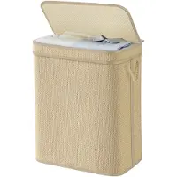 Songmics - Wasmand - Bamboe Wasmand - 90 Liter - Met Deksel en Uitneembare Waszak