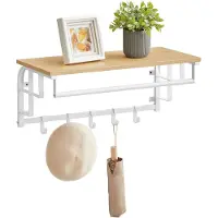 Vasagle - Wandkapstok - Wandkapstok met Plank - 5 Afneembare Haken - Voor Hal Slaapkamer Woonkamer