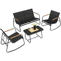 Happiq Tuinmeubelset – Voor tuin & balkon – 2 schommelstoelen met tafel, tuinbank met armleuningen – Ink Black