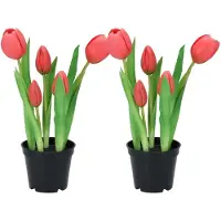 DK Design Kunst tulpen Holland in pot - 2x stuks - fuchsia roze - real touch - 26 cm - levensechte kunstbloemen