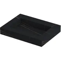 Ink Pitch Wastafel Keramische Slab Bak met Drain en Front en Side Skirts Zonder Kraangat - 600x450x90 mm - Lauren Black Mat