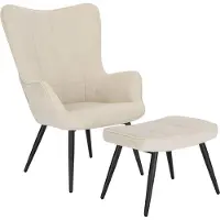 Happyment Fauteuil Deluxe - Met hocker - Armleuning - Voetenbank Woonkamer stoel - Corduroy - Beige