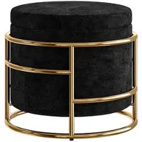 MODFU - Voetenbankje Met Opbergruimte - Rond - Zwart - Metaal - 42 Cm