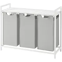Vasagle - Wasmand - Wasmand met 3 Vakken - Uittrekbare en Afneembare Waszakken - Met Opbergrek