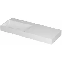 Ink United Wastafel Porselein Links met 1 Kraangat incl. Porseleinen Click Plug en Verborgen Overloop Systeem - 1200x450x110 mm - Glans Wit