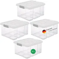 Novaliv 4x opbergdozen met deksel 15L transparant nestbaar stapelbaar opbergdozen met clipsluiting kunststof doos BPA-vrij 41 x 29 x 20 cm