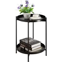 Sonstiges Bijzettafel zwart, metalen salontafel met 2 niveaus, geschikt voor woonkamer, slaapkamer of terras