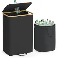 Songmics - Wasmand - Flessencontainer - 100 L Recyclingbak met Deksel en Binnenzak - Voor Keuken