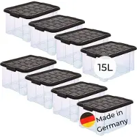 Novaliv 8x opbergdozen met deksel 15L antraciet Nestbare stapelbare opbergdozen met clipsluiting Kunststof doos BPA-vrij 41 x 29 x 20 cm