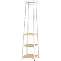 Vasagle - Kapstok - Kapstok Hout - Kapstok met 4 Planken - 8 Dubbele Haken - Kledingstang - Metalen Frame