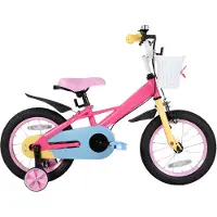Happiq Kinderfiets 30–46 cm – Voor meisjes van 2–8 jaar voor dagelijks gebruik en spel – Met stabilisatoren, voormand en standaard – Roze frame