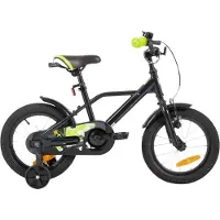 Happiq Kinderfiets – Voor jongens 3-9 jaar – Met stabilisatoren, handrem en terugtraprem – 30-51 cm, zwart