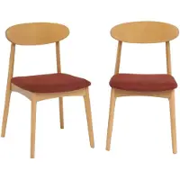 Sweeek Vintage stoel van naturelkleurig rubberhout en stof (set van 2) Terracotta