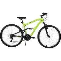 Happiq Mountainbike – Voor heren – Volledig geveerd, 18 versnellingen, V-rem, schokabsorberende voorvork – 66 cm wielen, groen, beperkte garantie