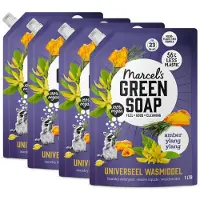 Marcel's Green Soap 4x Wasmiddel Amber & Ylang Ylang Navulling 1000 Ml