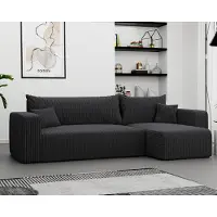 Fun-Möbel Hoekbank met slaapfunctie, model LUNA, bekleding: stof Poso, donkergrijs, met een losse ottomaan aan de rechterkant