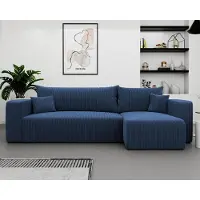 Fun-Möbel Hoekbank met slaapfunctie, model LUNA, bekleding: stof Poso, kleur: blauw, met ottomaan aan de rechterkant