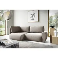 Fun-Möbel Eckbank met slaapfunctie, model GALAN MINI, bekleding: stof Poso, kleur: beige, met ottomaan aan de linkerkant