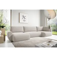 Fun-Möbel Zitmeubel met slaapbank, model GALAN, bekleding: stof Poso, kleur: oudwit, met chaise longue aan de linkerkant