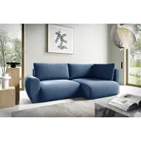 Fun-Möbel Eckbank met slaapfunctie, model GALAN MINI, bekleding: stof Poso, kleur: blauw, met ottomaan aan de rechterkant