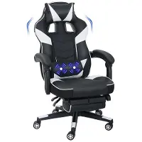 Puluomis - Gaming Stoel - 135° Verstelbare Rugleuning - Gaming Stoel met inklapbare Voetsteun - racerstijl - Geïntegreerde Armleuningen - Maximale Belastbaarheid 150kg - Wit