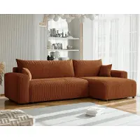 Fun-Möbel Hoekbank met slaapfunctie LUNA MAX, bekleed met stof Poso in de kleur roestbruin, met een chaise longue aan de rechterkant